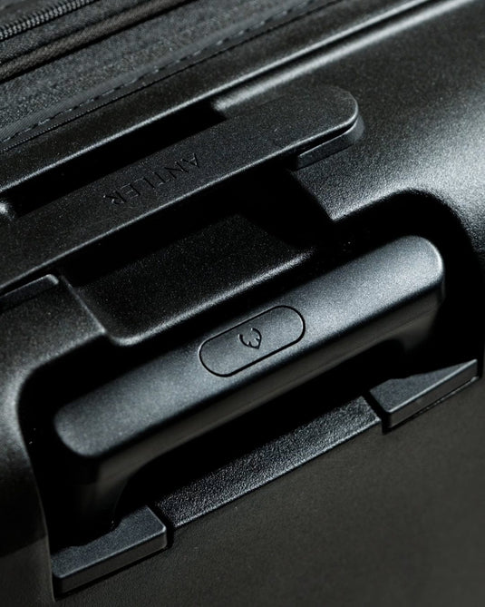 a close up of a black suitcase