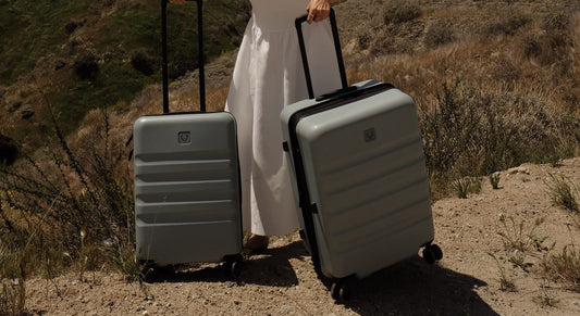 a person in a white dress holding luggage