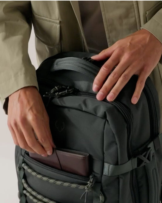 a person holding a backpack