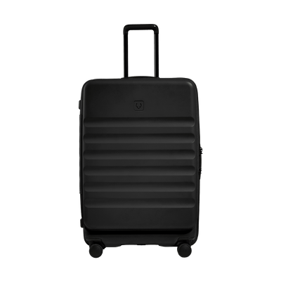 a black suitcase with wheels