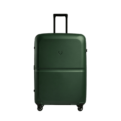 a green suitcase with wheels