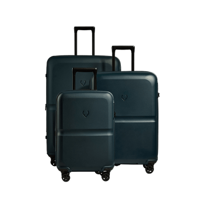 a group of luggage on wheels
