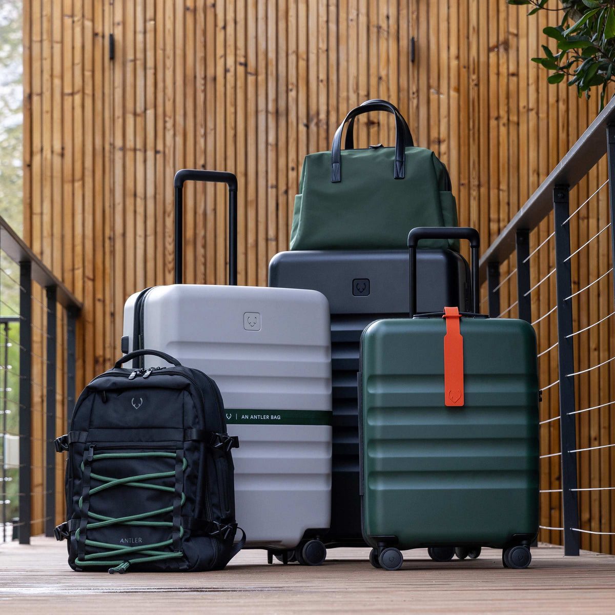 a group of luggage on a porch