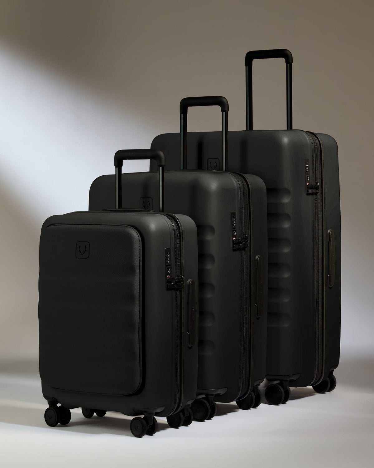 Antler Luggage -  Cabin with Pocket Suitcase Set in Black - Icon Stripe - Hard Suitcase - Pocket Cabin Set Cabin with Pocket Suitcase Set in Black - Icon Stripe | Lightweight & Hard Shell Suitcase