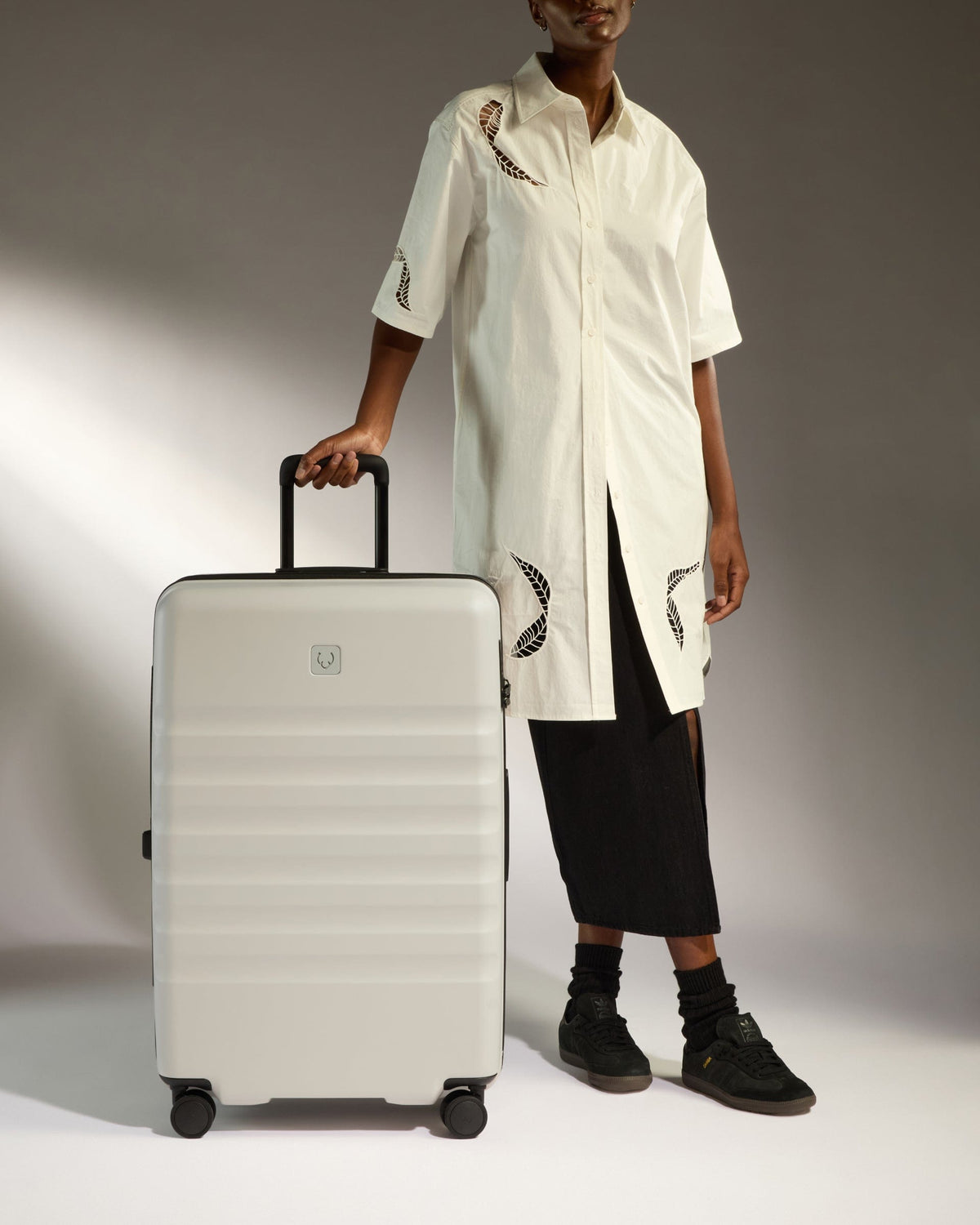 Antler Luggage -  Icon Stripe Large in Taupe - Hard Suitcase Icon Stripe Large Suitcase in Taupe | Lightweight & Hard Shell Suitcase