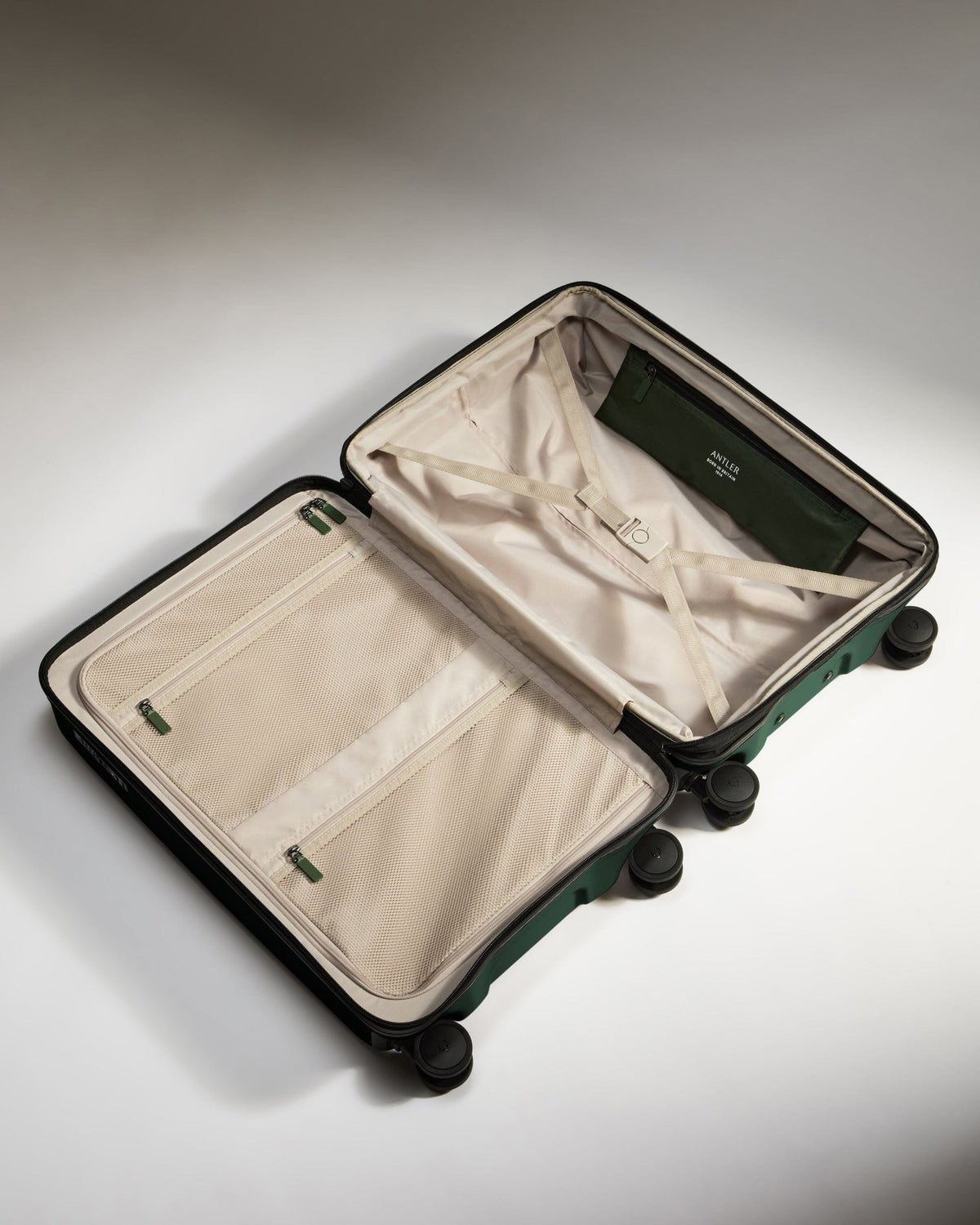 Antler Luggage -  Icon Stripe Set with Expander Cabin in Antler Green - Hard Suitcase Icon Stripe Set with Expander Cabin in Green | Lightweight & Hard Shell Suitcase