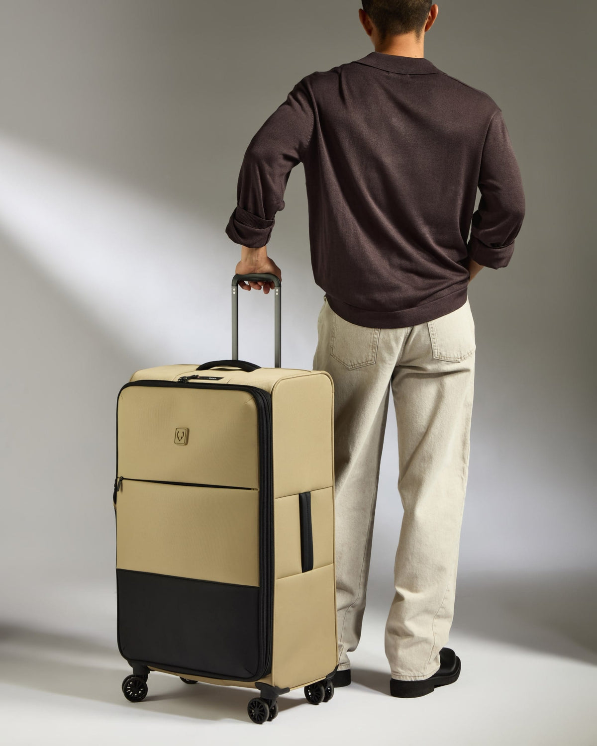 Antler Luggage -  Lightest Large Suitcase in Sand - Soft Stripe 2.0 - Soft Suitcase - Large Lightest Large Suitcase in Sand Beige - Soft Stripe 2.0 | Soft Checked Suitcase