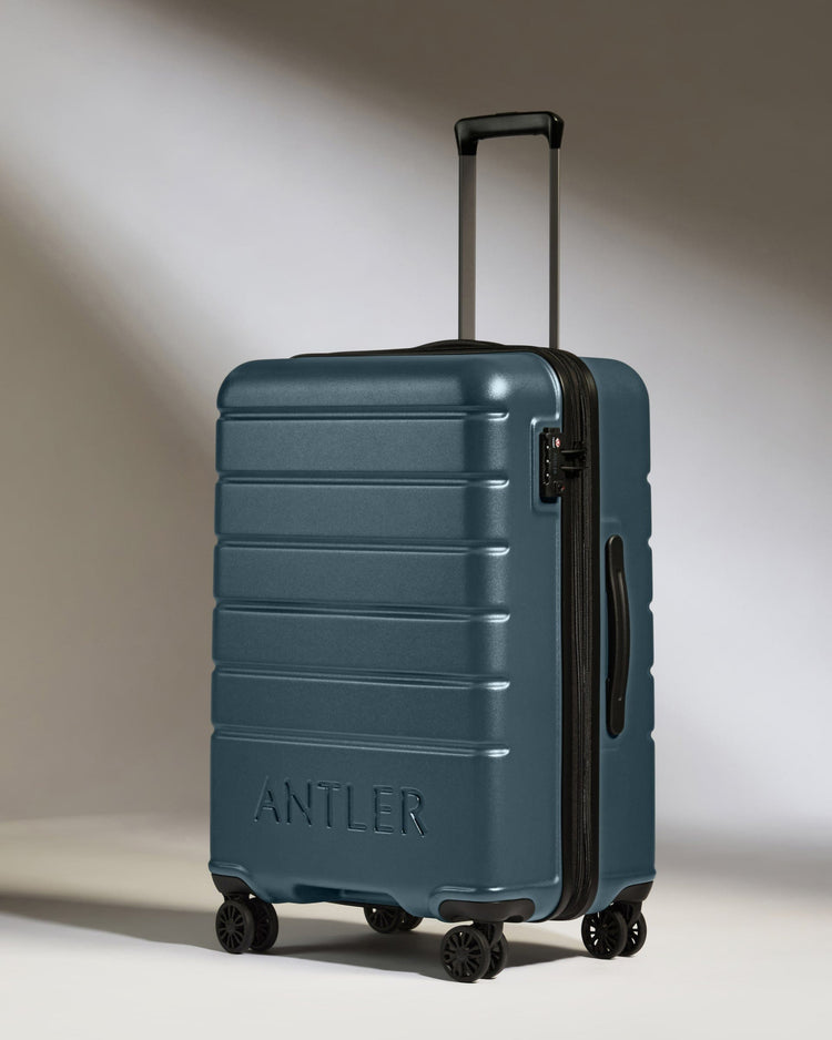 Antler Luggage -  Medium Suitcase in Blue Grey - Logo - Hard Suitcase - Medium Medium Suitcase Blue Grey - Logo | Lightweight Hard Shell Luggage