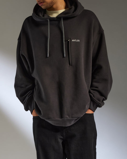 Antler Luggage -  Travel Essential Hoodie in Charcoal Black - Apparel Travel Essential Hoodie in Black | Travel Clothing & Accessories